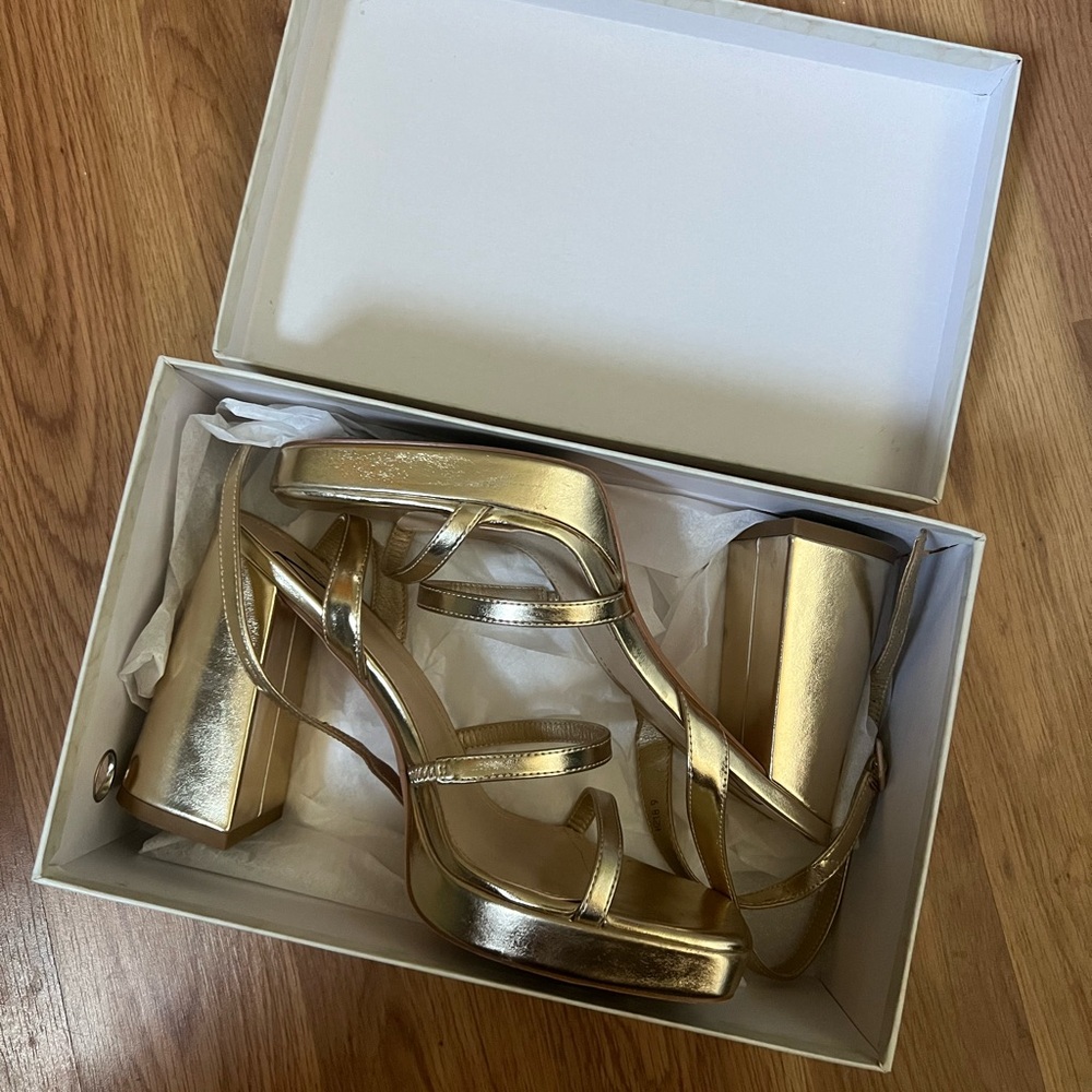 Gold Strappy Block Heels